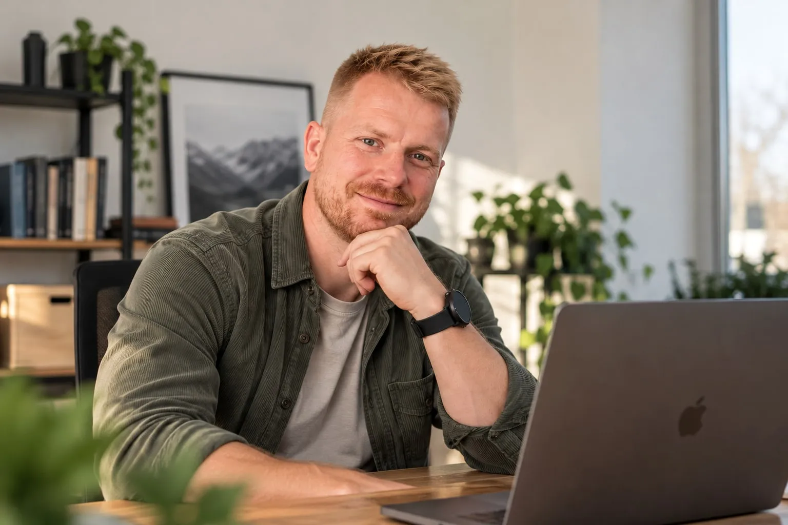 Honza Kovalčík at his desk with a laptop